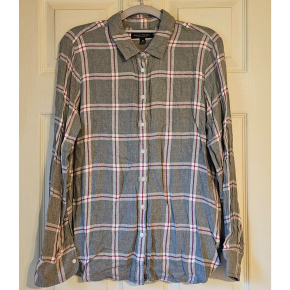 Banana Republic Womens Dillon Classic Fit Plaid Button Up Shirt Gray Pink Medium - Picture 1 of 8